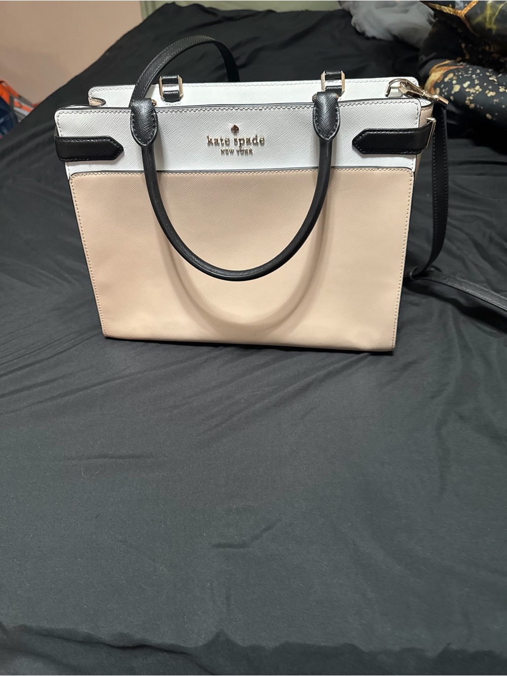 kate spade Beige, White & Black Structured Satchel